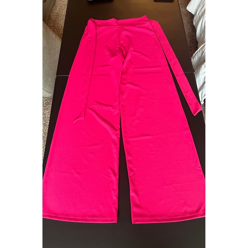 Cemi Ceri Hot Pink Wide Leg Palazzo Pants High Waist Belted Plus Size 1XL (1120)